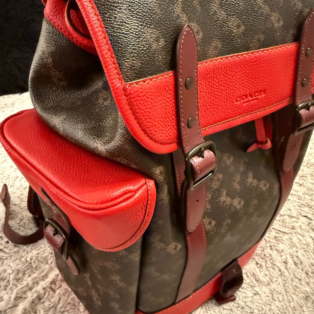 Chic Coach Backpack: Brown with Red Accents - Picture 2 of 16